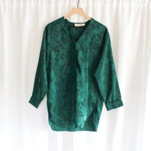 Vintage Victoria's Secret Gold Label Green Floral Sleep Button Front Shirt Small
